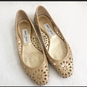 Jimmy Choo Star Cutout Nude Patent Ballet Flats w Star Cut-Outs 🤩